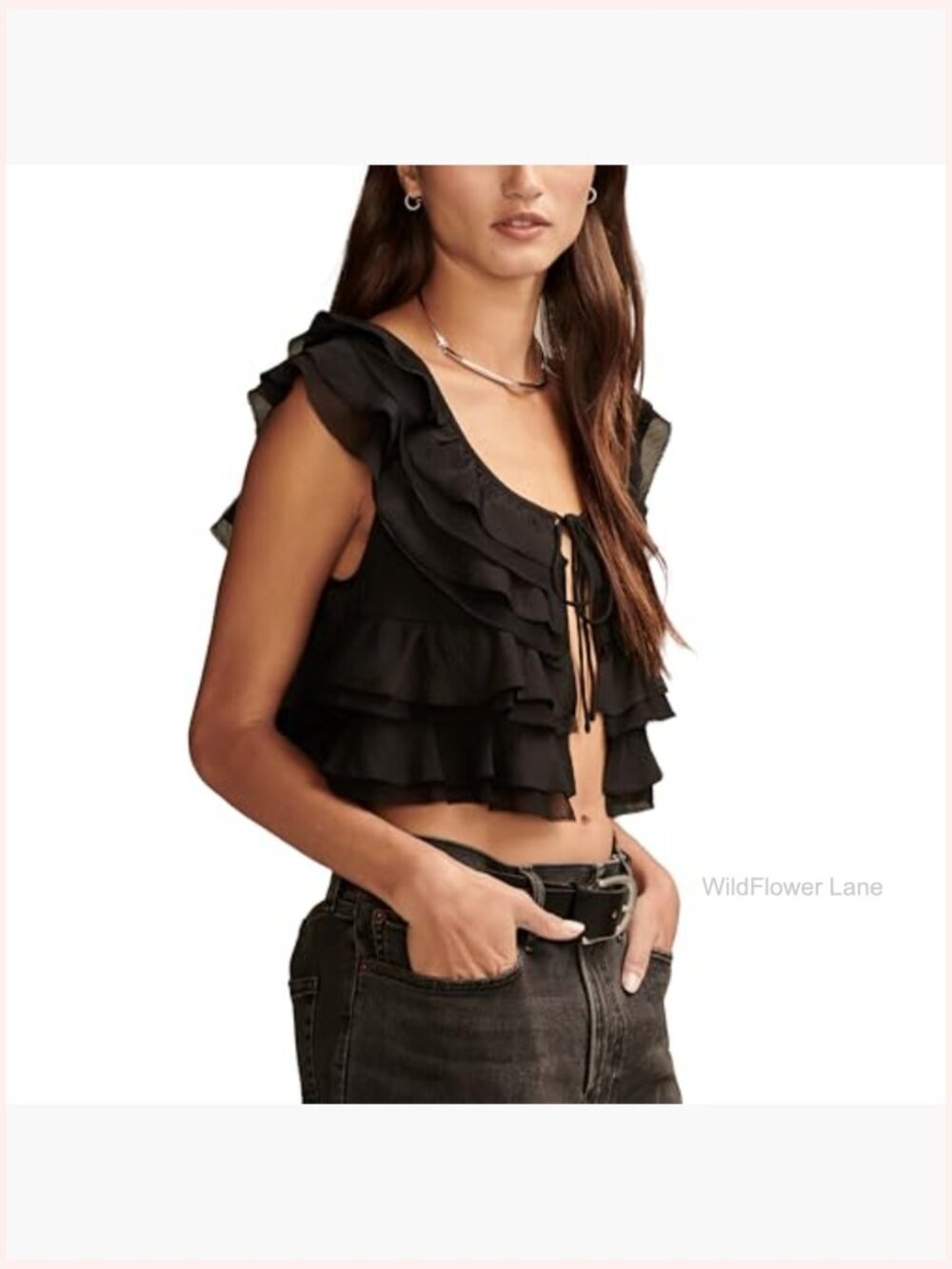 Scoop Neck Sleeveless Ruffle Tank Top with Ruffle Back - Picture 3 of 5